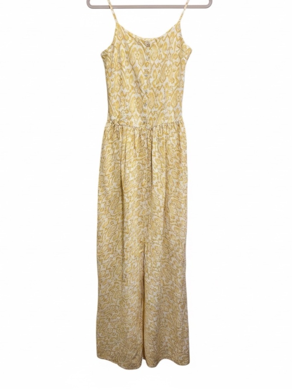 Sunlit Yellow Patterned Maxi Dress with Spaghetti Straps